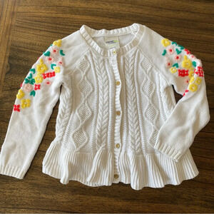 Genuine Kids from OshKosh White Cable Knit Sweater with Floral Embroidery 5T